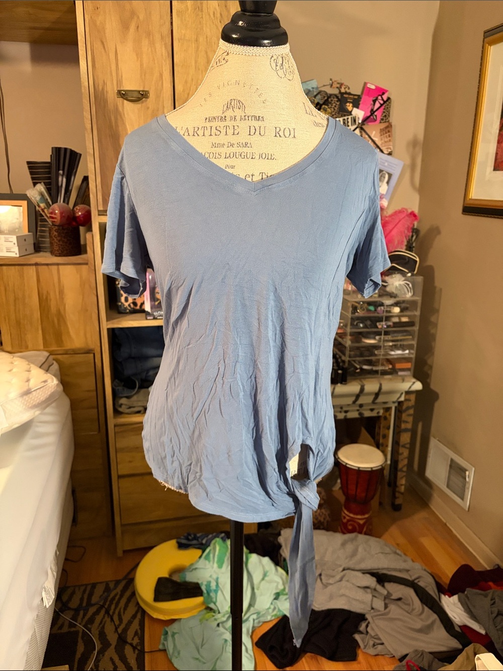 Matty M Light Blue V-Neck Tie-Hem Women's Top - Small